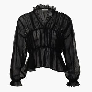 Commense Black Sheer Chiffon Ruffle Peplum Blouse XL NWT - Dark Romantic